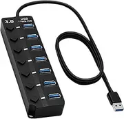 tunghey USB 3.0 Hub, 7-Port USB Data Hub Splitter with 1.2M Long Cable USB Extension for Laptop,PC Computer,Surface Pro, PS4/5, Flash Drive, Mobile HDD - with LED Individual On/Off 1.2M