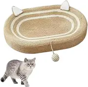 Oval Cat Scratch Board, Braided Sisal Rope Cat Scratching Board, Oversized Cat Scratch Bed with Cat Ball for Indoor Cats, Cat Scratching Toy for Playing/Resting/Scratching