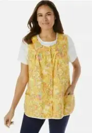 Only Necessities Women's Plus Size L 18-20 Snap-Front Apron banana paisley