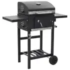 Charcoal BBQ Grill With Wheels Outdoor Smoker Broiling Barbecue Cooker Black