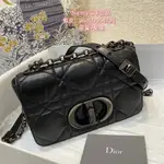 二手精品 DIOR CARO 小號鏈條手袋 S5135B 黑色牛皮藤格紋鏈條包 CD銀扣翻蓋包 單肩包 斜挎包