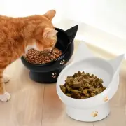 (BLACK AndWHITE) Cat Bowl Raise Food Bowls Anti Vomiting Tilted Elevated Ceramic