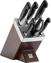 Zwilling 7-Piece Self-Sharpening Knife Block Set, Wooden Block, Knife and Scissors Made of Special Stainless Steel/Plastic Handle, Four Stars, Ash