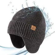[TOP-EX] XL/XXL 80% Merino Wool Beanie Men with Ear Flaps Waterproof Warm Winter Hat for Women Knitted Hat with Fleece Lining Outdoor Ski Hat Grey M/L, 95562_Grey, M/L