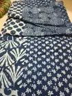 Blue Kantha Quilt Coverlet Cotton Throw Blanket Blue Indigo Patchwork Bedcover