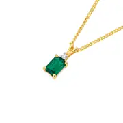 9ct Gold Created Emerald & Diamond Pendant in Green
