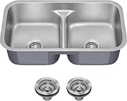 KRAUS KBU32 Premier 32-inch 16 Gauge Undermount 50/50 Double Bowl Kitchen Sink with Smart Low Divider