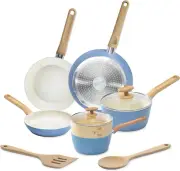 10-Piece Healthy Ceramic Titanium-Infused Induction Cookware Set with Pots, P...