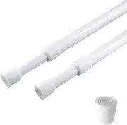 2 Pack Curtain Rod Adjustable 28-43 Inches，5/8" Diameter， White，Small Short Expandable Spring Loaded Tension Rods For Window, Bathroom, Cupboard,Kitchen