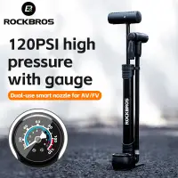 在飛比找蝦皮商城優惠-Rockbros 便攜式自行車打氣筒帶儀表高壓鋁合金空氣手打