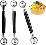 Melon Baller,3 PCS Double Sided Melon Ball Scoop,Stainless Steel Melon Baller,Melon Scoop,Ice Cream Cone,Smooth Round Melon Balls for Watermelon,Fruits,Sorbet,Meatball,18 cm/ 7.09 inches in Length