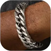 [FaithHeart] Stainless Steel Cuban Link Bracelet for Men, Gold Plated/Black/Silver Mens Chain Bracelet 8/12/17mm Width, 7.5/8.3/9.1 Inch Length Sturdy Wrist Bracelets Hip Hop Jewelry, with Gift Box