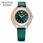 SWAROVSKI 施華洛世奇 CRYSTALLINE AURA 手錶 瑞士製造, 真皮錶帶, 綠色, 玫瑰金色潤飾