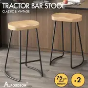 ALFORDSON 2x Bar Stools 75cm Tractor Kitchen Wooden Vintage Chair Natural