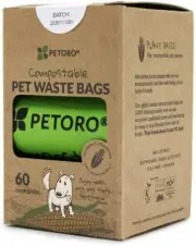 PETORO 60 Compostable Pet Poop Bags Plant-Based Biodegradable Unscented Leak-Pro