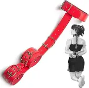 Bondage Collar Neck to Wrist Adjustable Bondage Gear Behind Back Handcuffs Harness BDSM Bondage Restraints Fetish SM Slave Collar Fetish Slave Sex Toys Cosplay, Made of PU Faux Leather, Couples Adult Sex Toy (Red)