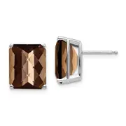 14k White Gold 12x10mm Octagon Checker-Cut Smok Yellow Gold Quartz Earrings