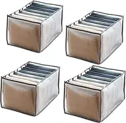 HEYYOUFLY 4 Set Clothes Drawer Organisers, Wardrobe Jeans Trousers Storage Organizer Boxes 7 Grids Washable Foldable Visible Drawer Dividers Storage Box with Compartments