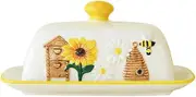 Ceramic Butter Dish with lid & Colorful Pattern, Farmhouse Design for countertop, Butter Dishes, Dishwasher Butter dom
