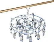 Fyfjur Stainless Steel Plastic Durable Sock Dryer with Pegs, Rustproof and Windproof Sock Hanger for Washing Line with 24 Strong Metal Clips, Space-Saving Rotatable Underwear Dryer Hanger, Blue