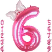 40 Inch Pink Number 6 Balloon with Mini Bow Balloon for Girls 6th Birthday Decor