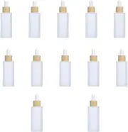 12 Packs 30ml Frosted Glass Dropper Bottles for Essential Oils with Wooden Caps Empty Glass Liquid Container Holder with Wooden Lids for Travel Home Store Use,Travel Perfume