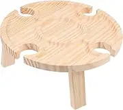 STOBAZA Elegant Portable Picnic Table Wood Round Food Serving Snacks Storage for Beach Parties