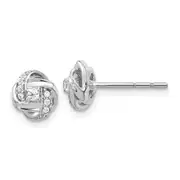 14k White Gold Real Diamond Knot Post Earrings