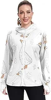 [RPLIFE] Cute Little Geese White Hoodie Women, Upf 50+ Zip up Womens Fishing Shirts Long Sleeve