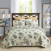 3 Pieces Beach Shell Bedspread Set Ocean Theme Seashell Conch Quilt With Shams