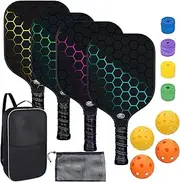 4 Rackets Pickleball Paddles Set, Fiberglass Graphite Pickleball Racquet Set,Pickle Ball Equipment with Balls, Bag, Accessories,Pickle Ball Rackets Equipment for Beginners & Pros