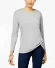 Ny Collection Pearl Embellished French Terry Top Regular Med Gray NWT