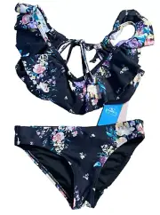 O'Neill Blue Rosetta Ruffle Back Barlett & Bottom Youth Bathing Suit 2PC Size12