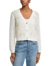 Aqua Open Stitch Crochet Rosette Cardigan Sweater - Exclusive