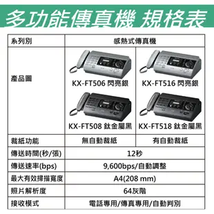 國際牌 Panasonic KX-FT508 感熱紙傳真機已停產改型號KX-876cn 876cn 差別在面板簡體中文面