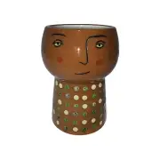 Threshold Planter - Brown, Polkadot, Ceramic, Face Planter