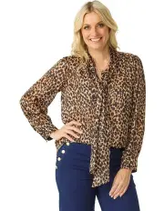 [Fella Hamilton] Instinct Tie Neck Blouse in Black Mix