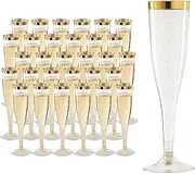 50 pcs Champagne Flutes,5 OZ Plastic Gold Rim & Glitter Gold Mimosa Glasses, Crystal Wine Cocktail Cups for Garden Wedding Birthday Anniversary Party