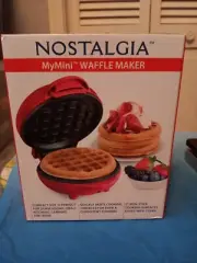 Nostalgia My Mini Waffle Maker 5" Red Cooking Surface Brand New Factory Sealed