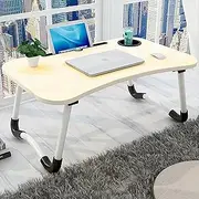 Laptop Table with Cup Slot,Laptop Bed Table,Folding Laptop Stand for Bed,Portable Standing Desk,Lap Tray for Sofa Bed Picnic(White)