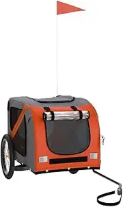 vidaXL Dog Bike Trailer - Orange and Black Durable Iron Frame - Comfortable Oxford Fabric - Well-Ventilated Design - Safety Features - Versatile Use for Pets and Cargo