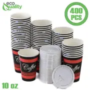 10oz Design Coffee Cups and White Flat Lids Hot Cold Drinks Disposable 400pcs
