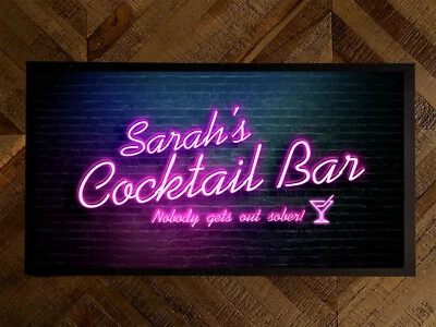 Personalised Bar mat Neon Cocktail Bar runner mat - Bar mat Home bar 799