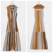 Anthropologie Maeve NWT Alondra Brown Polka Dot Stripe Sleeveless Maxi Dress 12