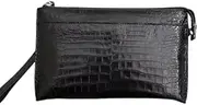 [CBLdF] Authentic Exotic Crocodile Skin Businessmen Classic Black Clutch Bag Genuine Alligator Leather Male Large ZIP Wristlets Purse, Black