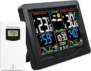 Wirel Weather Forecast Station Clock RF Indoor Color Screen Clock with RF Transmitter Digital Temperature and Humidity Detection Electronic Table Clock with Alarm