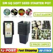 24x Square Soft Seed Starter Pots Garden Nursery Growing Container Pots Black Au