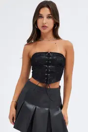 Black Corset Top with Lace Sleeveless - Size 14, Women's Top
