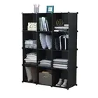 4 Tier 12-Cube Black Portable Wardrobe Divide-Grid Modular Storage Organiser Fol