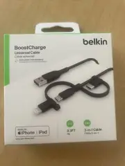 Belkin Boost Charge Universal Cable 3 in 1 3.3 Ft 8 pin micro USB USB-C